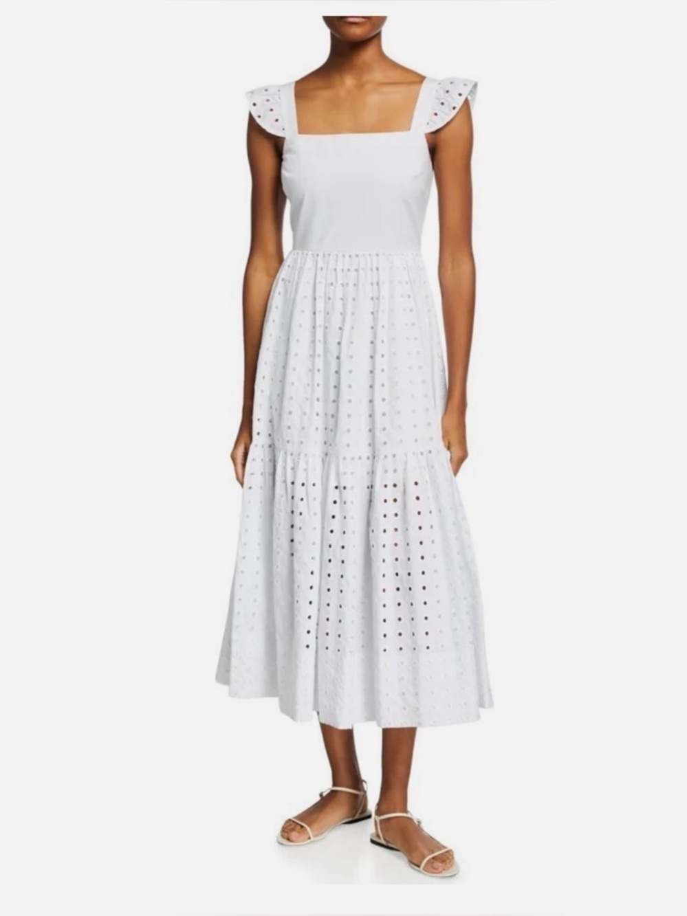 Tanya Taylor Women's White Alilah Sleeveless Cotton Eyelet Midi Dress sz 0 maxi